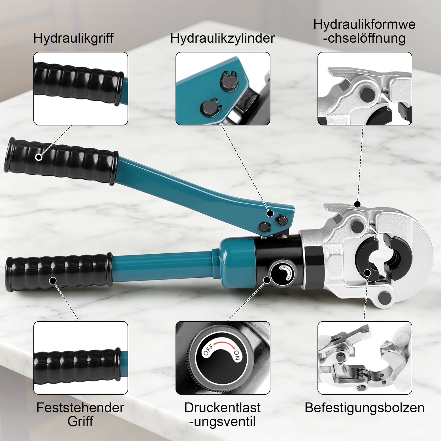 Irondelic 100kN Hydraulische Rohrpresszange Set | TH16-32 Presszange für PEX Verbundrohr | Profi Presswerkzeug mit Rohrabschneider im Koffer