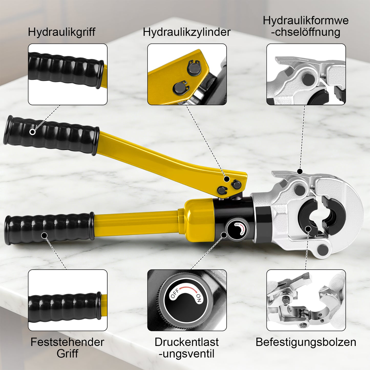 Irondelic 100kN Hydraulische Zange Set V/TH-Kontur | Rohrpresszange für Kupfer & PEX Verbundrohr | Profi Presswerkzeug Komplettset im Koffer