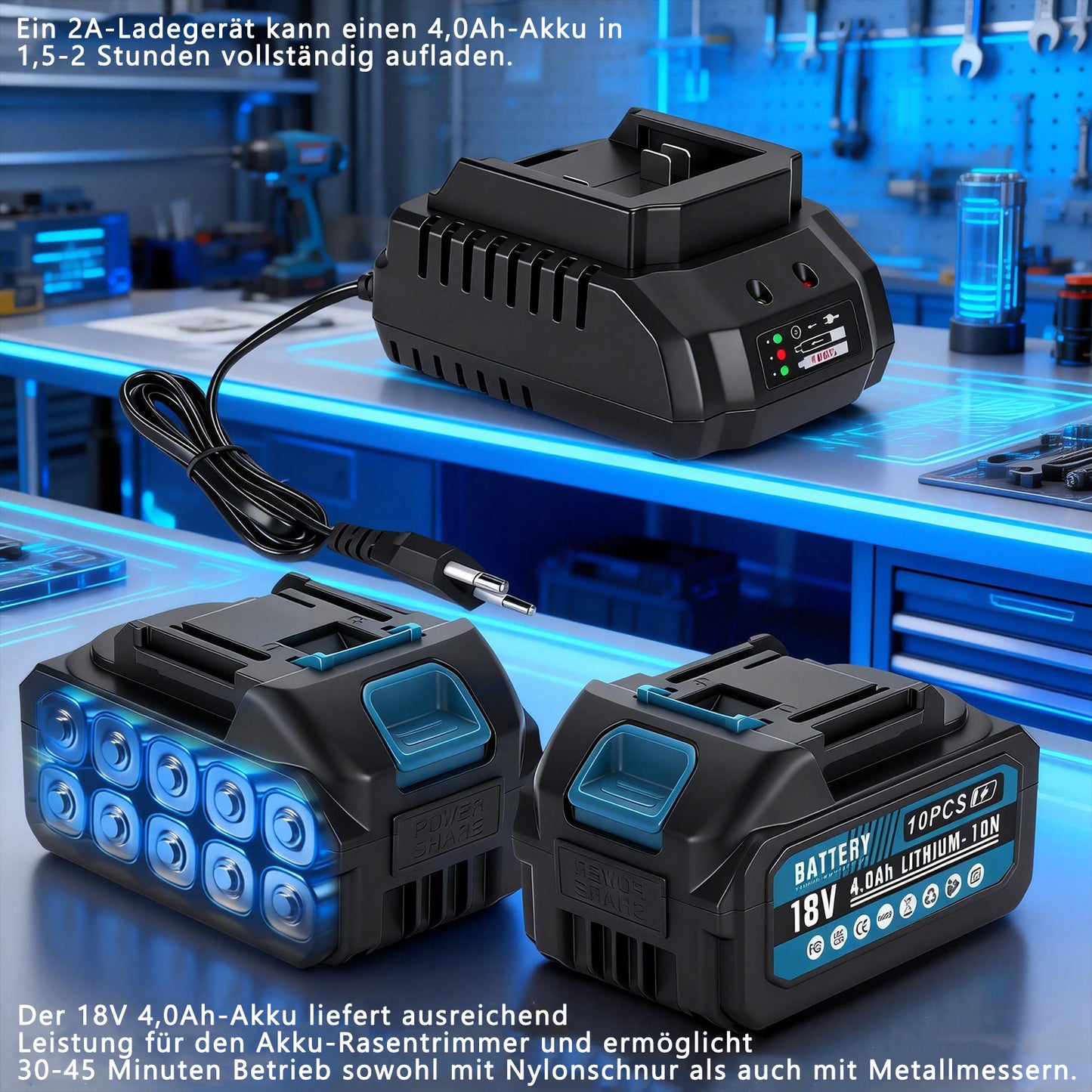 Akku Freischneider 18V 1380W mit 2 Akkus – Bürstenlose Motorsense, Kompatibler Rasentrimmer, Multifunktionaler Unkrautentferner mit Sägeblatt & Messer - Irondelic