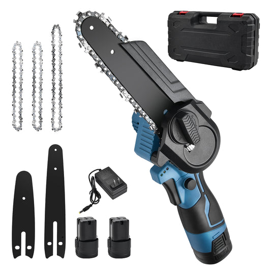 Irondelic Mini Akku-Kettensäge 4- & 6-Zoll Set | 350W Hand-Kettensäge mit 2x Akkus | Leichte Einhand-Gartensäge für Astschnitt & Holz - Irondelic