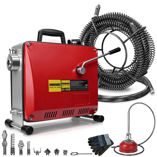Irondelic 500W Elektrische Rohrreinigungsmaschine Set | Profi Abflussreiniger mit 10mm & 16mm Spiralen | Gewerblicher Rohrreiniger für Ø30-100mm