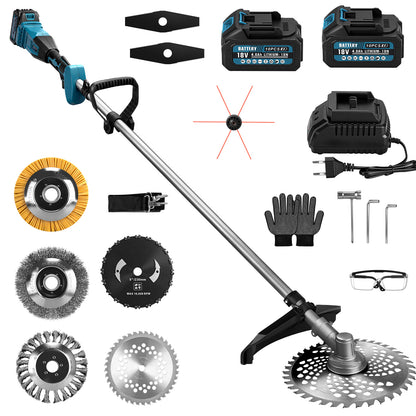 Akku Freischneider 18V 1380W mit 2 Akkus – Bürstenlose Motorsense, Kompatibler Rasentrimmer, Multifunktionaler Unkrautentferner mit Sägeblatt & Messer - Irondelic