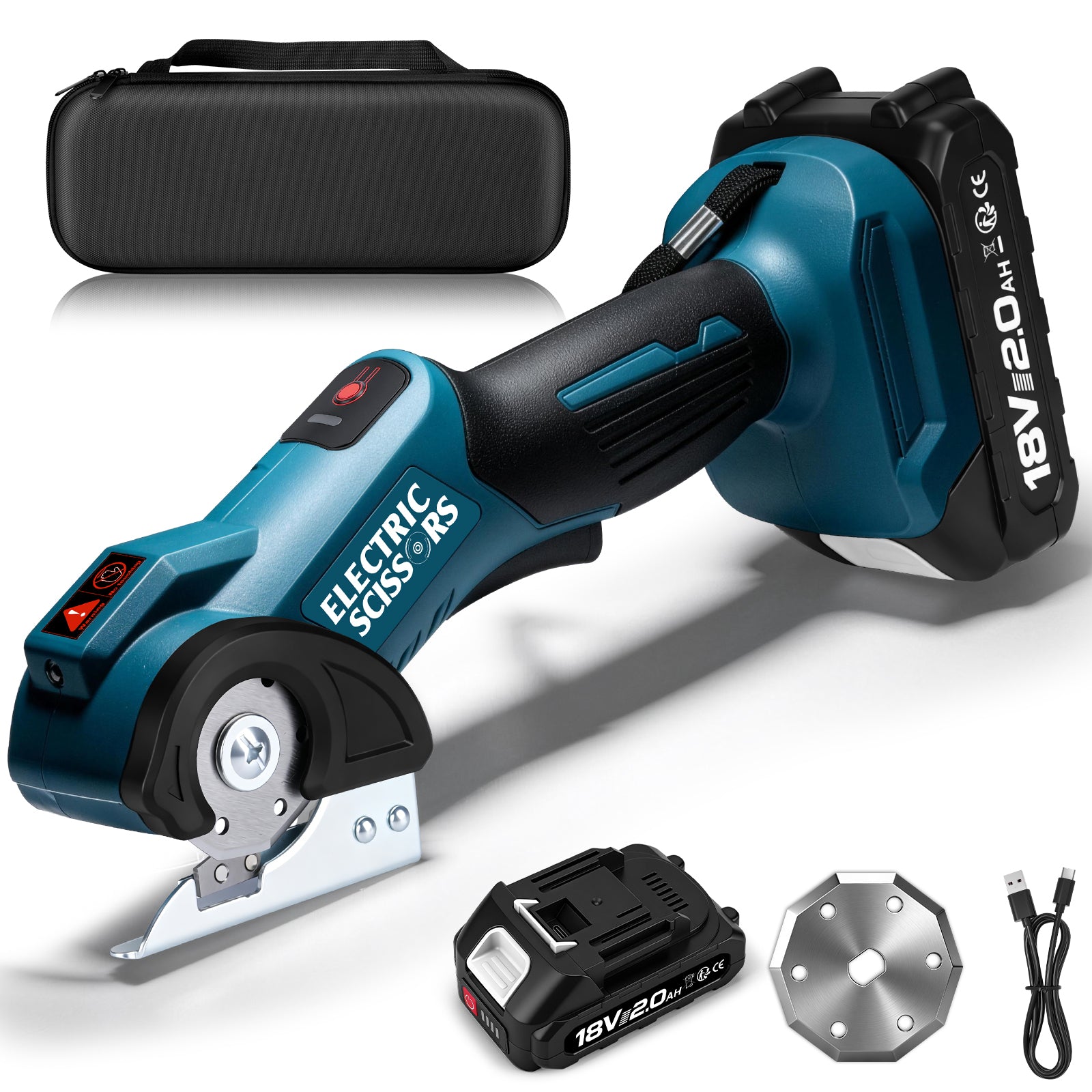 18V Akku Elektroschere 2Ah mit USB-C, bürstenlos 440 U/min, 9 mm Schnittkapazität, LED, kompatibel mit 18V Akkus - Irondelic