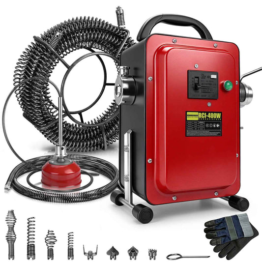 Irondelic 400W Elektrische Rohrreinigungsmaschine Set | Profi Abflussreiniger mit FI-Schutzschalter | Universal Rohrreiniger für Rohre Ø20-100mm