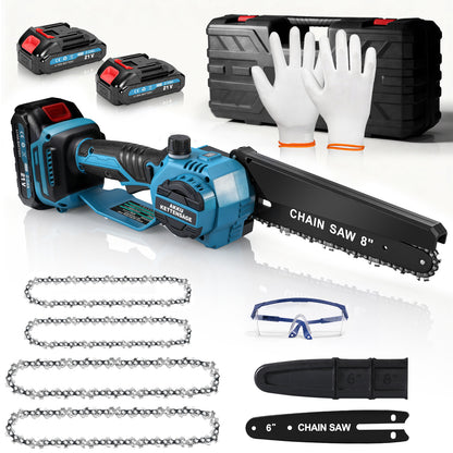 Mini Akku Kettensäge 900W - 6/8 Zoll, 2x 2000mAh Akku, bürstenlos, automatische Kettenspannung, kabellos für müheloses Schneiden - Irondelic