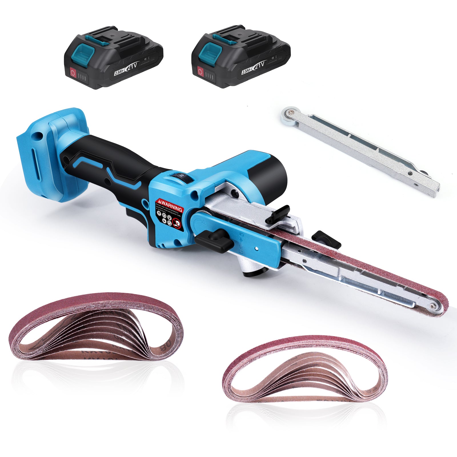 Kabelloser Mini-Bandschleifer mit 6 Geschwindigkeiten, 9/13mm Schleifband, Staubanschluss und 2×2Ah Akku – Präzises Schleifen für Holz und Metall - Irondelic