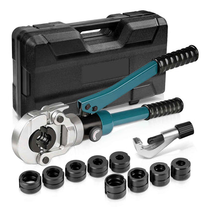 Hydraulische Presszange 100kN Set V TH Kontur 12-32 mm Rohrpresszange für Kupfer Edelstahl PEX inkl Pressbacken Rohrschneider