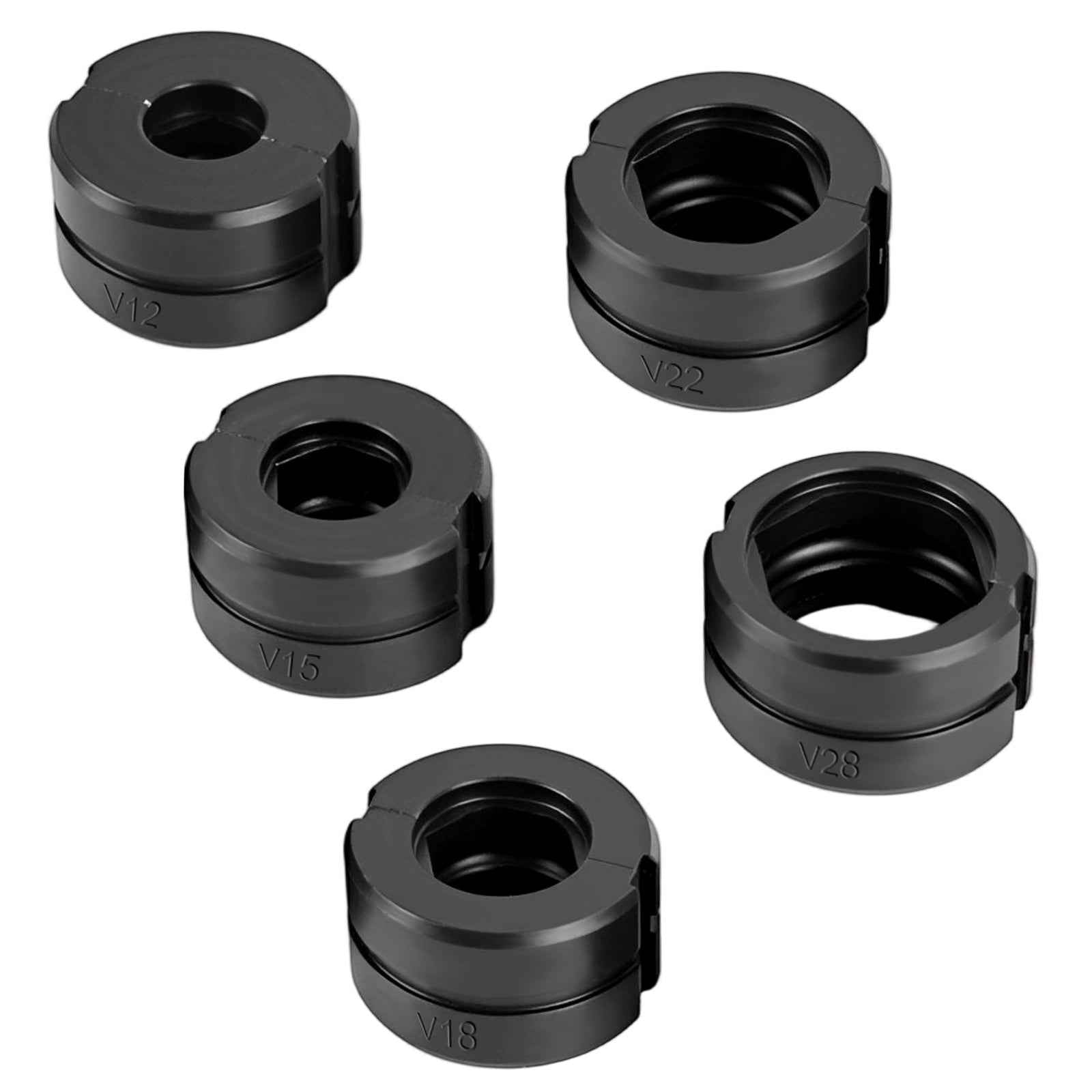 Irondelic 5-tlg. V/M-Kontur Pressbacken Set 12-28mm | Chromstahl 40 Crimpbacken 48-55 HRC | Universal Presszangen-Einsätze für Kupfer & Edelstahl