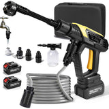 Irondelic Akku-Hochdruckreiniger 21V Set mit 2x 4.0Ah Akkus | 45 bar Tragbare Akku-Waschpistole | 6-in-1 Düse & Selbstansaugend im Koffer - Irondelic
