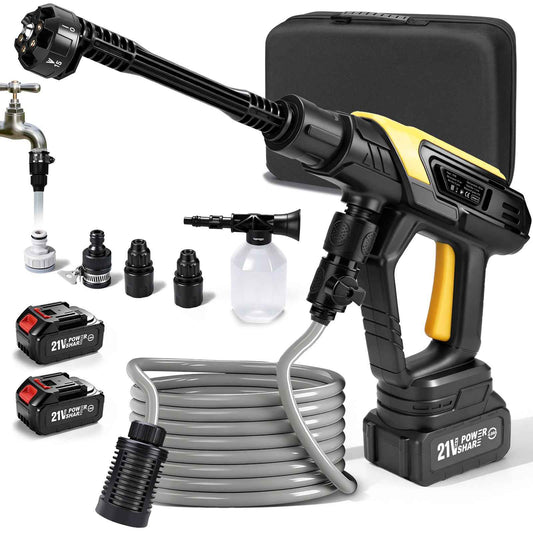 Irondelic Akku-Hochdruckreiniger 21V Set mit 2x 4.0Ah Akkus | 45 bar Tragbare Akku-Waschpistole | 6-in-1 Düse & Selbstansaugend im Koffer