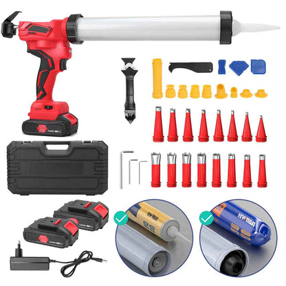 Irondelic 25-tlg. Akku-Kartuschenpresse Set 500W | Profi Auspressgerät mit 2x Akkus | Fugen-Dichtstoffpresse für 310ml & 600ml im Koffer