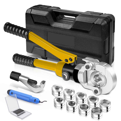 Irondelic 100kN Hydraulische Presszange Set V/TH | Rohrpresszange für Kupfer & PEX Verbundrohr | Profi Presswerkzeug mit Rohrabschneider im Koffer