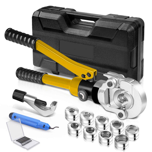 Irondelic 100kN Hydraulische Presszange Set V/TH | Rohrpresszange für Kupfer & PEX Verbundrohr | Profi Presswerkzeug mit Rohrabschneider im Koffer