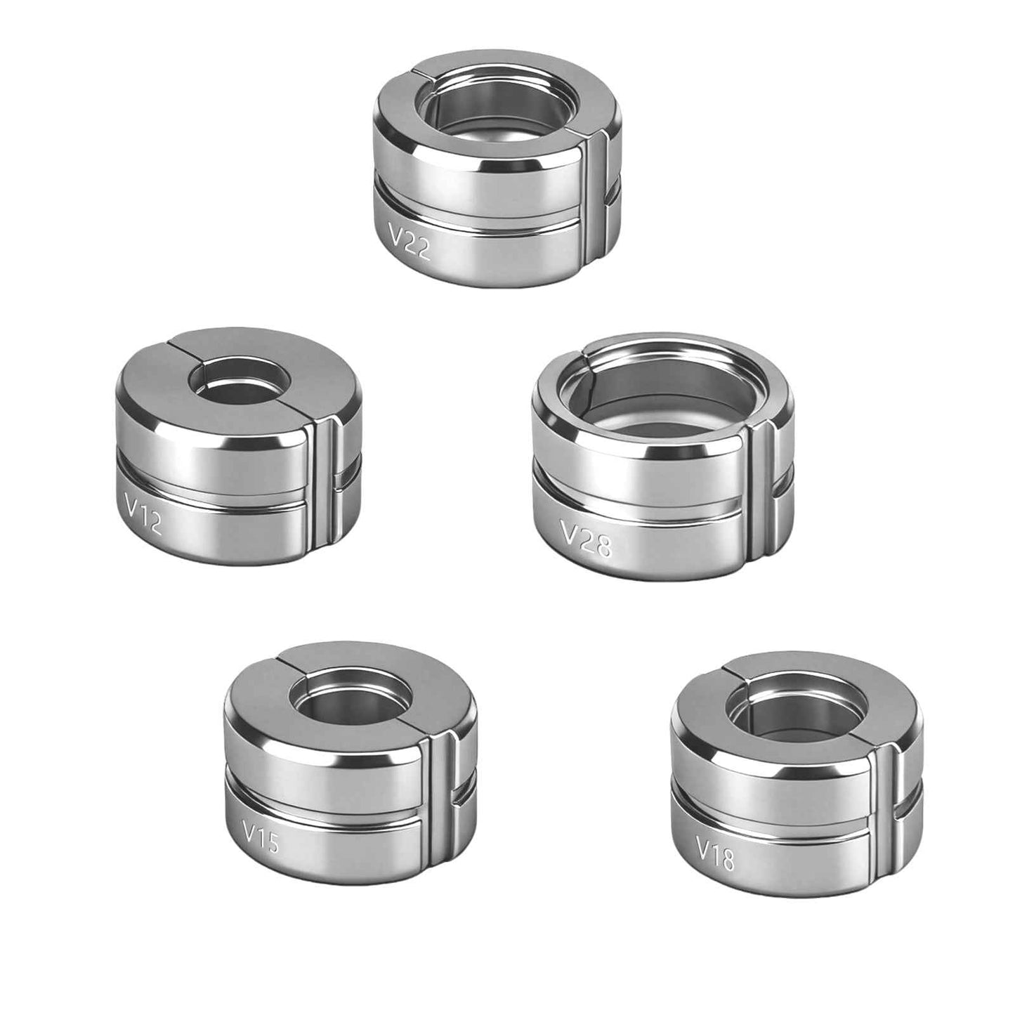 Irondelic 5-tlg. V-Kontur Pressbacken Set 12-28mm | Chromstahl 40 Crimpbacken 48-55 HRC | Universal-Einsätze für manuelle & elektrische Hydraulikzangen