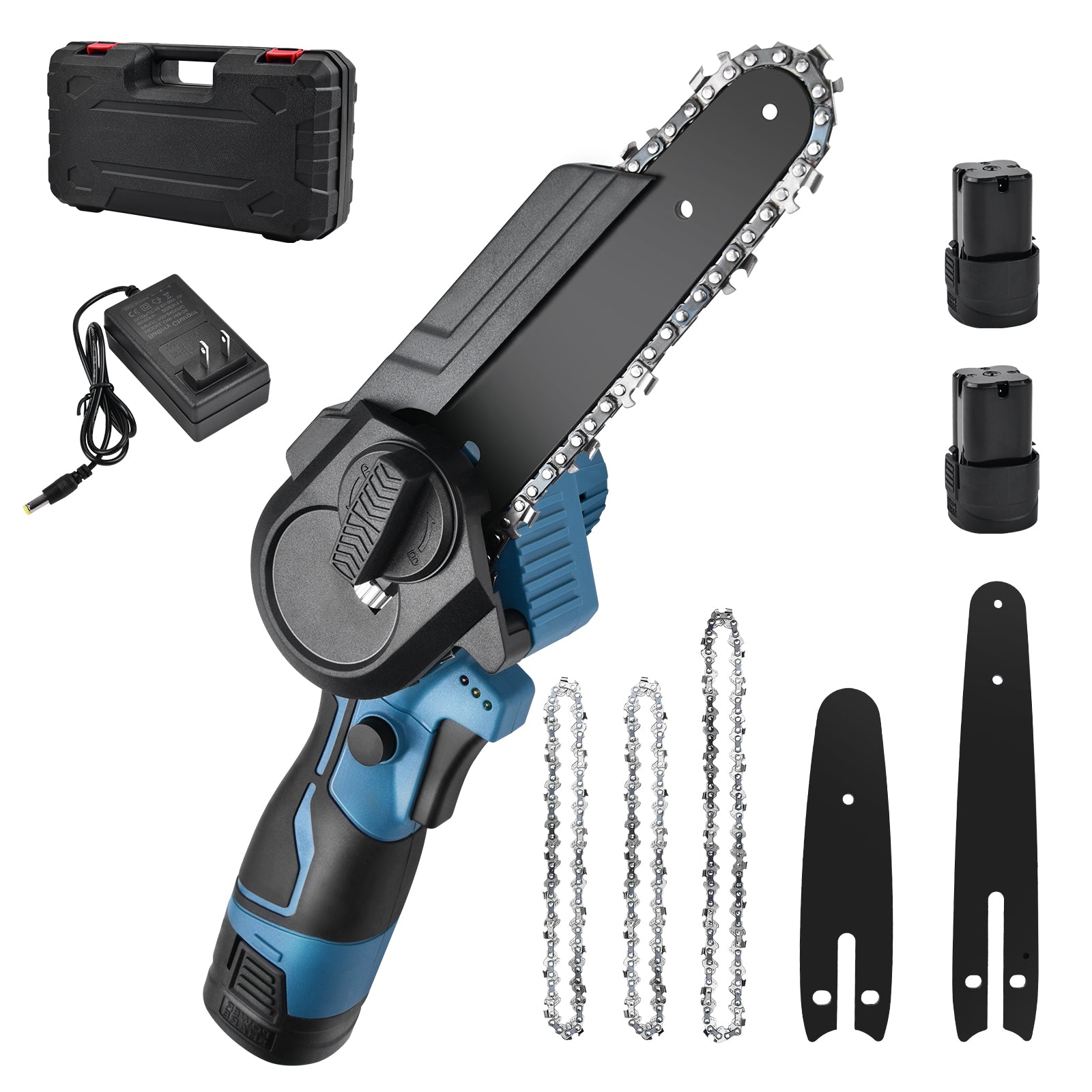 Irondelic Mini Akku-Kettensäge 4- & 6-Zoll Set | 350W Hand-Kettensäge mit 2x Akkus | Leichte Einhand-Gartensäge für Astschnitt & Holz - Irondelic