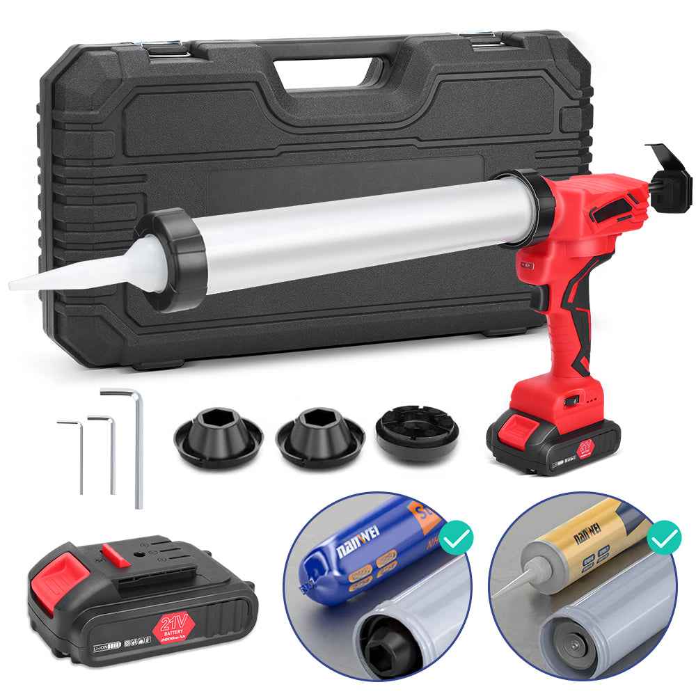 Irondelic 500W Akku-Kartuschenpresse 7840N | Profi Auspressgerät mit 2x Akkus | 6-Gang Fugen-Dichtstoffpresse für 310ml & 600ml im Koffer