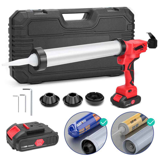 Irondelic 500W Akku-Kartuschenpresse 7840N | Profi Auspressgerät mit 2x Akkus | 6-Gang Fugen-Dichtstoffpresse für 310ml & 600ml im Koffer