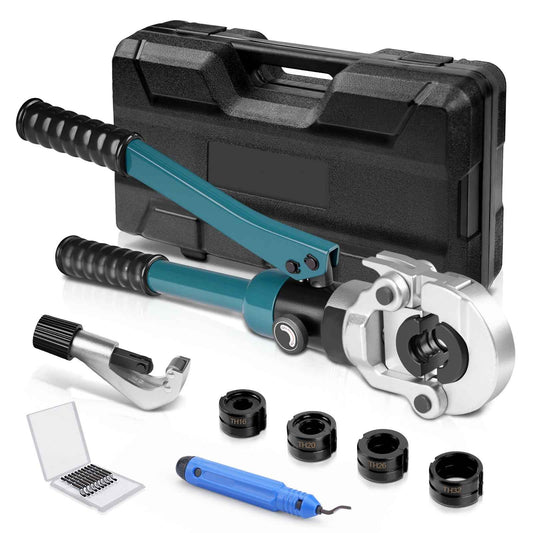 Irondelic 100kN Hydraulische Rohrpresszange Set | TH16-32 Presszange für PEX Verbundrohr | Profi Presswerkzeug mit Rohrabschneider im Koffer
