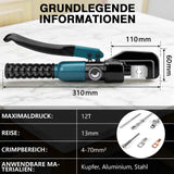 Irondelic Hydraulische Crimpzange 4–70 mm² Set mit 9 Pressbacken, Kabelschneider & Koffer - Irondelic