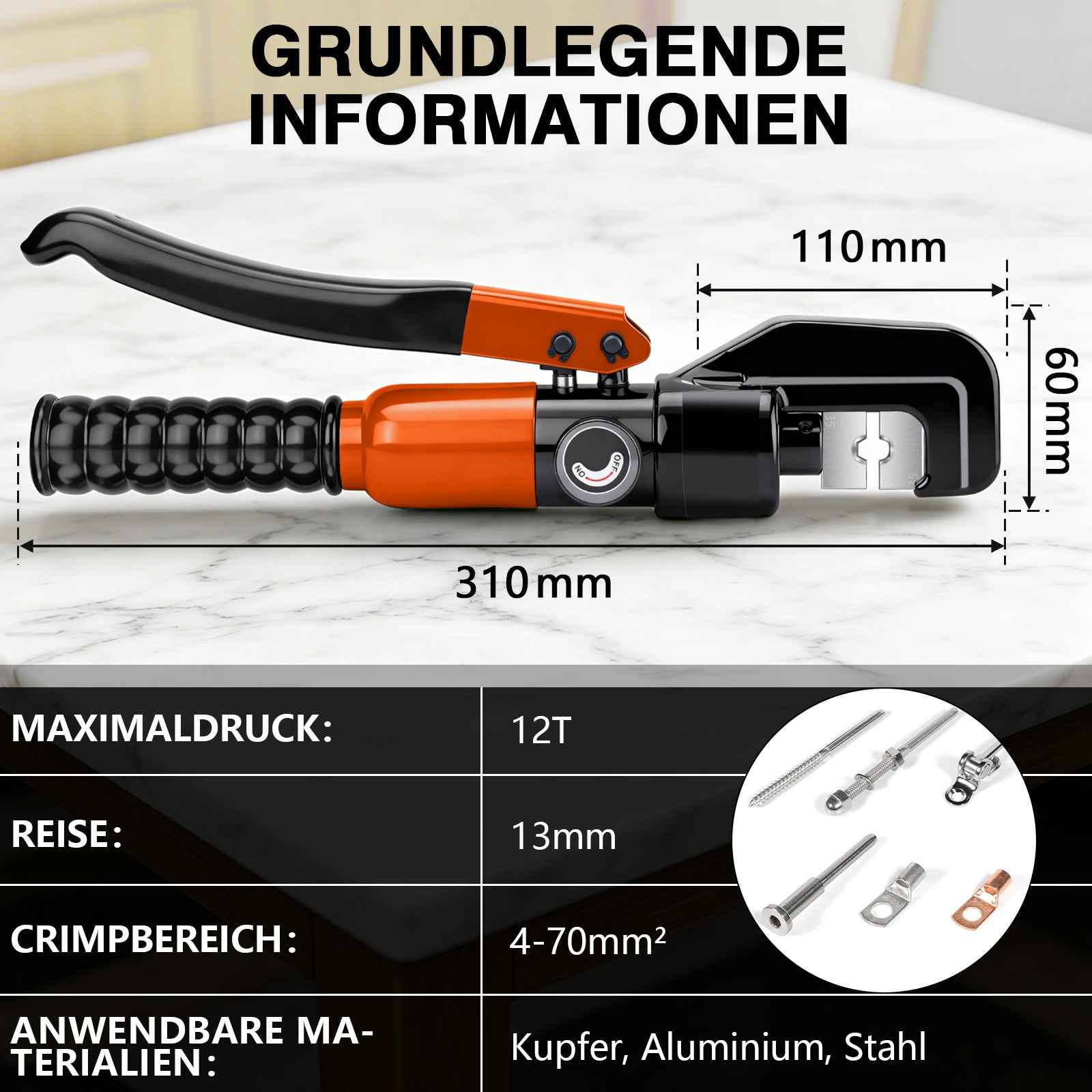 Irondelic Hydraulische Crimpzange Set – Professionelle Kabelverbindungen von 4–50 mm²