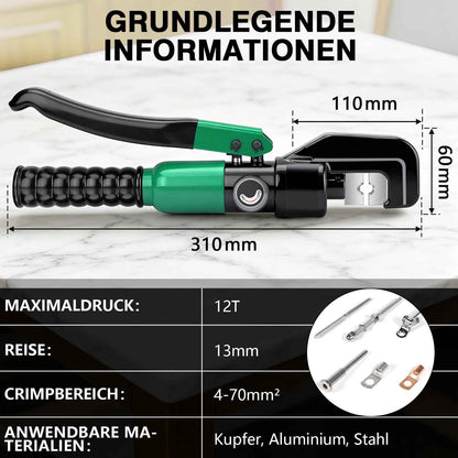 Irondelic Hydraulische Crimpzange 4–50 mm² – Professionelle Kabelverbindungen mit maximaler Presskraft