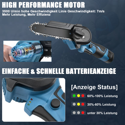 Irondelic Mini Akku-Kettensäge 4- & 6-Zoll Set | 350W Hand-Kettensäge mit 2x Akkus | Leichte Einhand-Gartensäge für Astschnitt & Holz - Irondelic