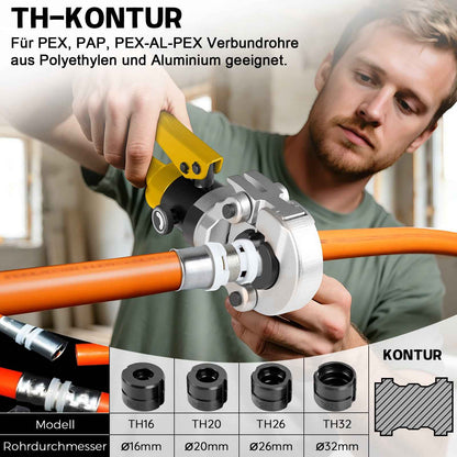 Irondelic 100kN Hydraulische Zange Set V/TH-Kontur | Rohrpresszange für Kupfer & PEX Verbundrohr | Profi Presswerkzeug Komplettset im Koffer