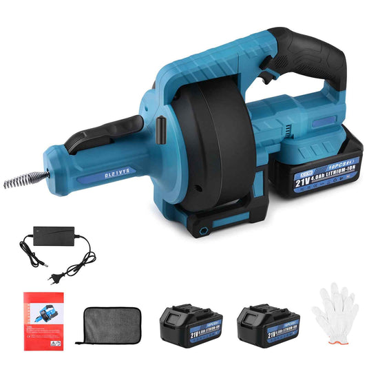Irondelic 21V Akku-Rohrreinigungsmaschine automatisch | Tragbarer Abflussreiniger 7,6m | Profi Rohrreiniger Set inkl. 2x 4.0Ah Akkus