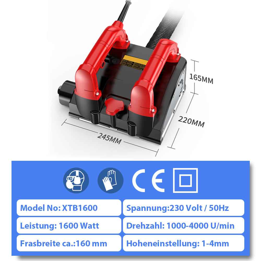 Irondelic 1600W Sanierungsfräse Set | Putzfräse & Wandfräse mit 155mm Fräsbreite | Universal-Betonfräse für Randloses Arbeiten im Koffer