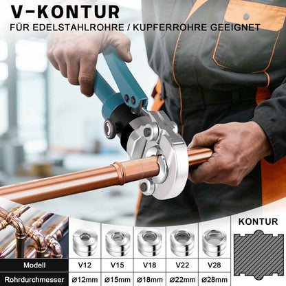 Irondelic 100kN Hydraulische Rohrpresszange Set | V- & TH-Kontur Presszange für Kupfer & PEX | Profi Presswerkzeug mit Rohrabschneider im Koffer