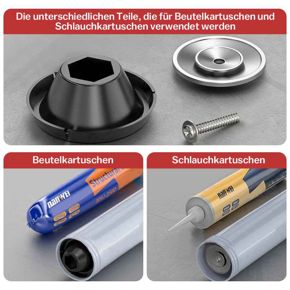 Irondelic 500W Akku-Kartuschenpresse 7840N | Profi Auspressgerät mit 2x Akkus | 6-Gang Fugen-Dichtstoffpresse für 310ml & 600ml im Koffer