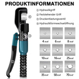 Irondelic Hydraulische Crimpzange 4–70 mm² Set mit 9 Pressbacken, Kabelschneider & Koffer - Irondelic