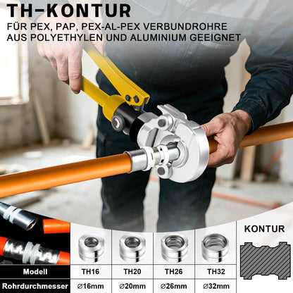 Irondelic 100kN Hydraulische Presszange Set V/TH | Rohrpresszange für Kupfer & PEX Verbundrohr | Profi Presswerkzeug mit Rohrabschneider im Koffer