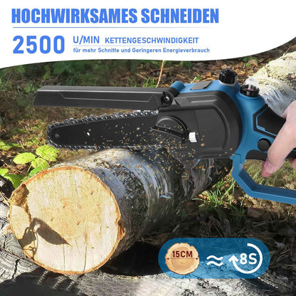 Irondelic Bürstenlose Mini-Akkukettensäge 450W | 6- & 8-Zoll Set mit automatischer Ölung | Leichte Einhand-Gartensäge kompatibel mit Makita 18V im Koffer