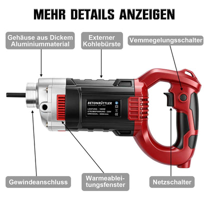 Irondelic 1800W Betonrüttler mit 2m Rüttelflasche | Elektrischer Innenrüttler 6000 U/min | Profi Flaschenrüttler für Fundamente & Schalung