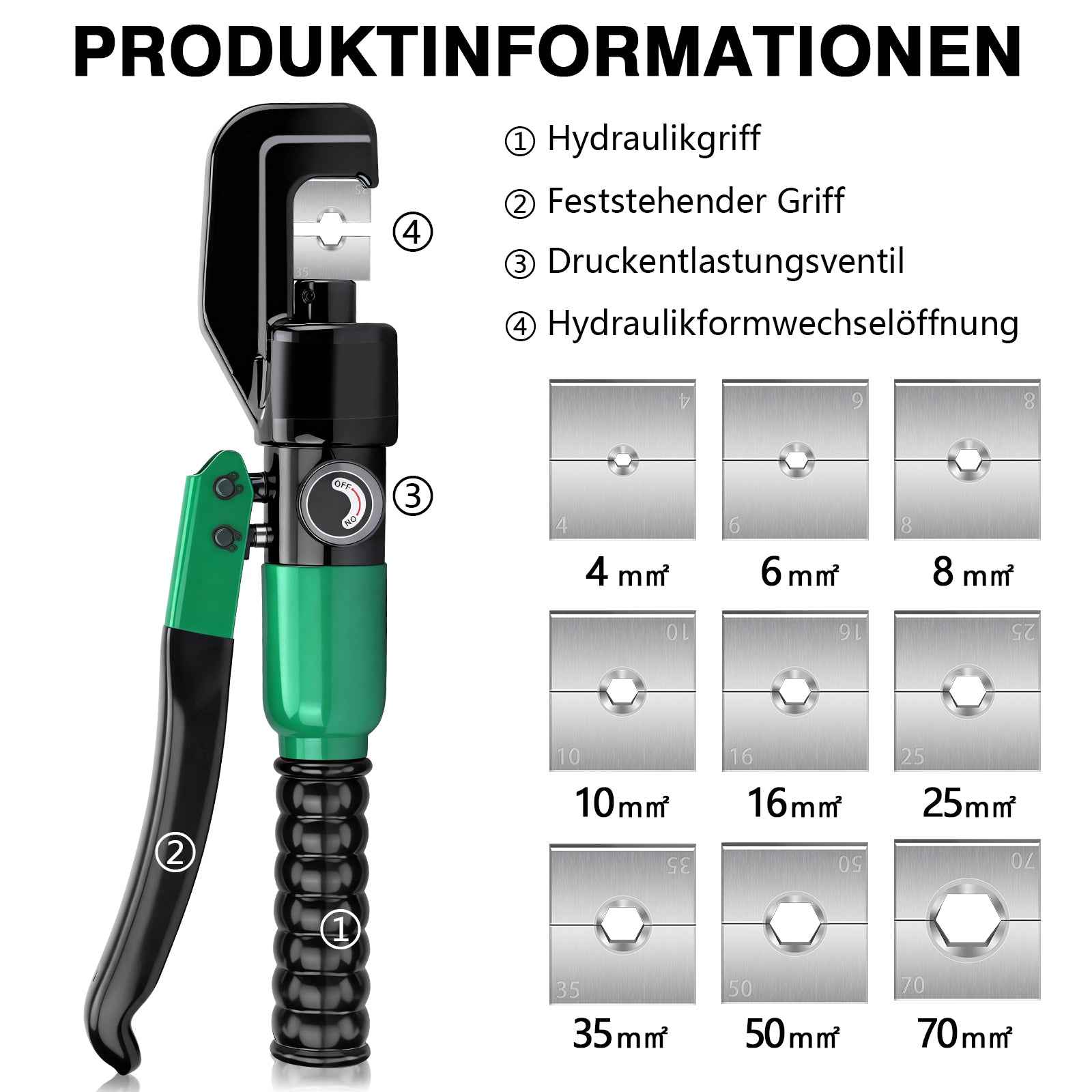 Irondelic Hydraulische Crimpzange 4–50 mm² – Professionelle Kabelverbindungen mit maximaler Presskraft