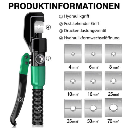 Irondelic Hydraulische Crimpzange 4–50 mm² – Professionelle Kabelverbindungen mit maximaler Presskraft