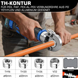Irondelic Akku Presszange Elektrohydraulisch mit 9 Pressbacken TH & V Profil, 2×5,0Ah Akku, Rohrpresszange für Kupfer-, Edelstahl- & Verbundrohre - Irondelic