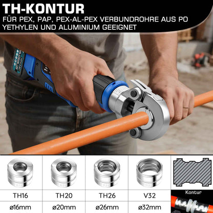 rondelic Akku Presszange Elektrohydraulisch mit 9 Pressbacken TH & V Profil, 2×5,0Ah Akku, Rohrpresszange für Kupfer-, Edelstahl- & Verbundrohre