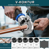Irondelic 5-tlg. V/M-Kontur Pressbacken Set 12-28mm | Chromstahl 40 Crimpbacken 48-55 HRC | Universal Presszangen-Einsätze für Kupfer & Edelstahl - Irondelic