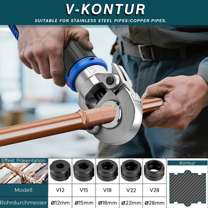 Irondelic 5-tlg. V/M-Kontur Pressbacken Set 12-28mm | Chromstahl 40 Crimpbacken 48-55 HRC | Universal Presszangen-Einsätze für Kupfer & Edelstahl