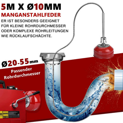 Irondelic 500W Elektrische Rohrreinigungsmaschine Set | Profi Abflussreiniger mit 10mm & 16mm Spiralen | Gewerblicher Rohrreiniger für Ø30-100mm