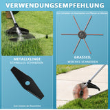 Irondelic Akku Freischneider 18V 1380W mit 2 Akkus – Bürstenlose Motorsense, Kompatibler Rasentrimmer, Multifunktionaler Unkrautentferner mit Sägeblatt & Messer - Irondelic