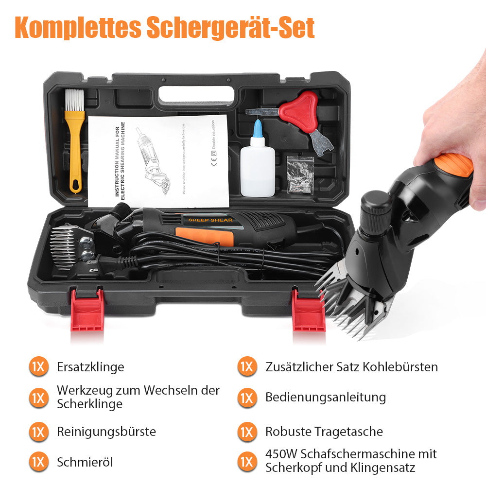 Irondelic 550W Elektrische Schafschermaschine | 6-Gang Schermaschine für Schafe & Hunde | Profi Scherschneide-Set mit 5,5m Kabel & Koffer - Irondelic