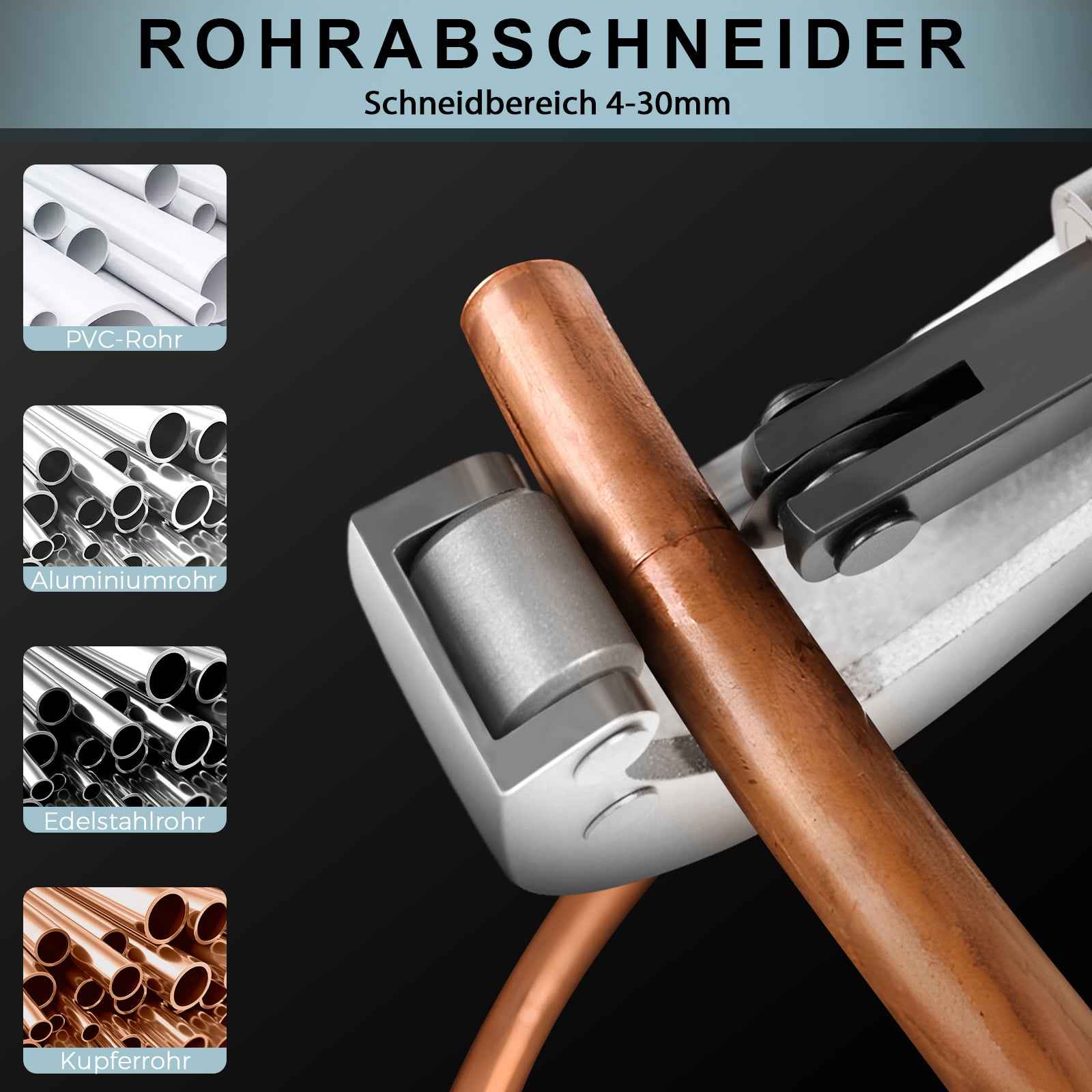 Hydraulische Presszange 100kN Set V TH Kontur 12-32 mm Rohrpresszange für Kupfer Edelstahl PEX inkl Pressbacken Rohrschneider