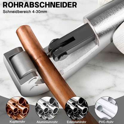 Irondelic 100kN Hydraulische Presszange Set V/TH | Rohrpresszange für Kupfer & PEX Verbundrohr | Profi Presswerkzeug mit Rohrabschneider im Koffer