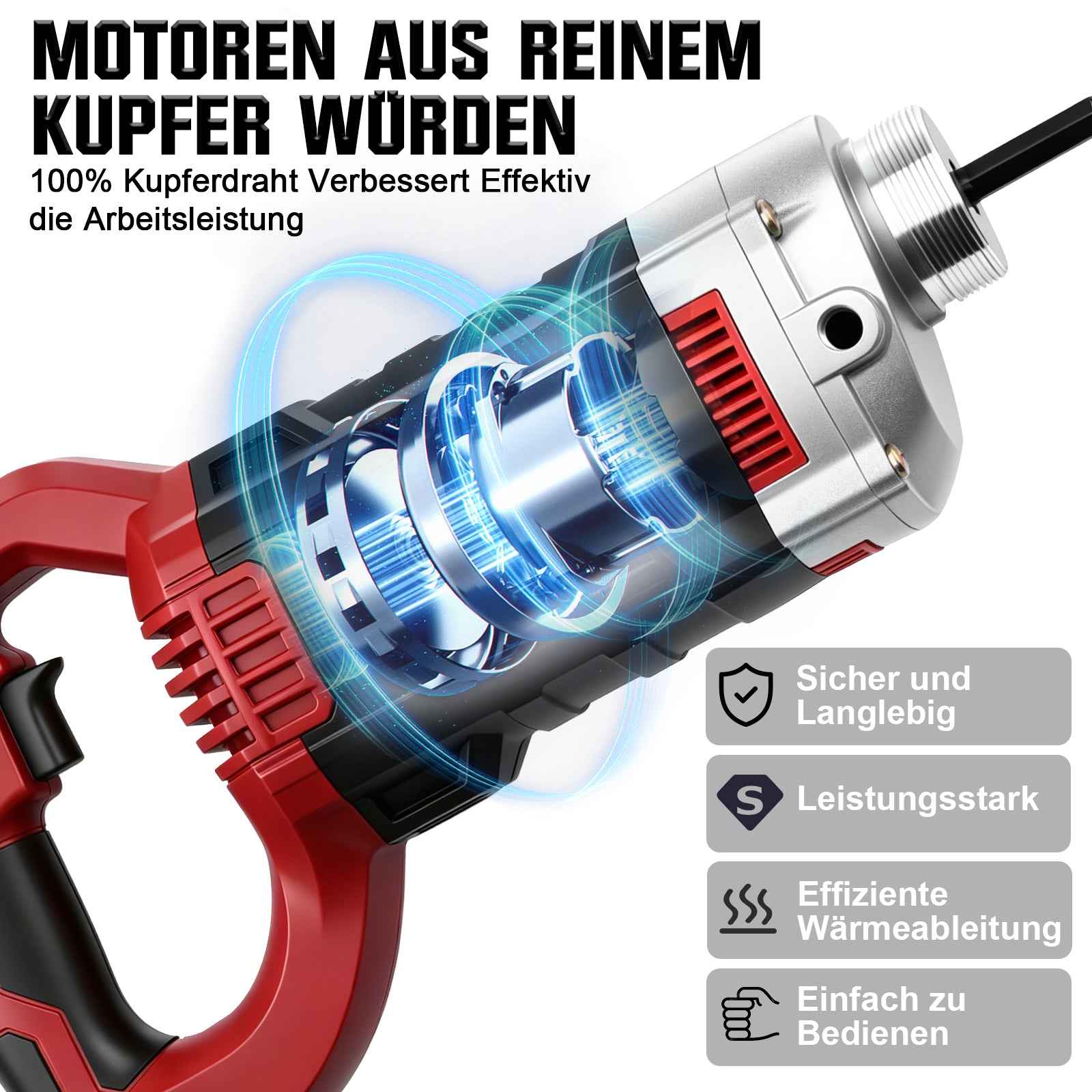 Irondelic 1800W Betonrüttler mit 2m Rüttelflasche | Elektrischer Innenrüttler 6000 U/min | Profi Flaschenrüttler für Fundamente & Schalung