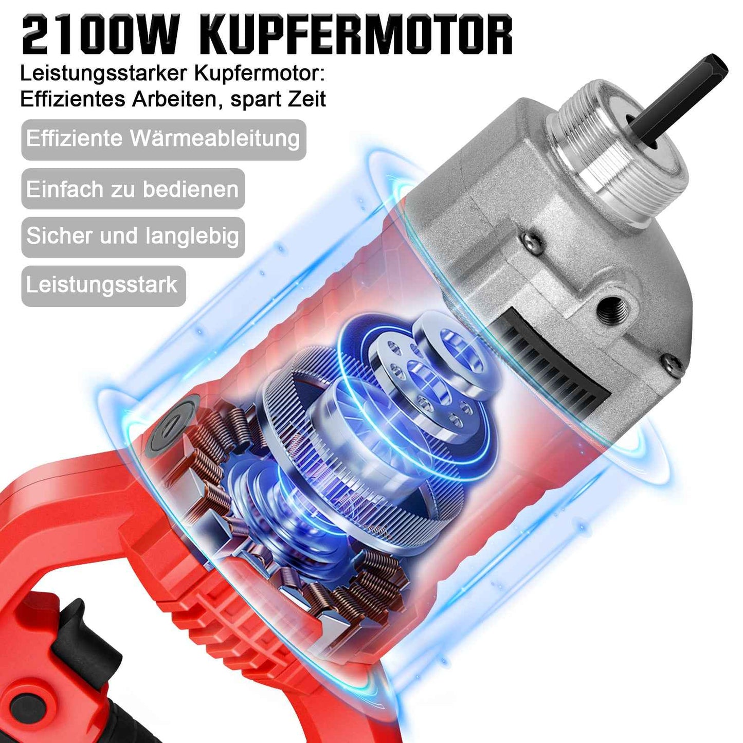 Irondelic 2100W Betonrüttler mit 2m Rüttelflasche Ø38mm | Profi Innenrüttler 220Hz | Starker Flaschenrüttler für Fundamente & Bodenplatten