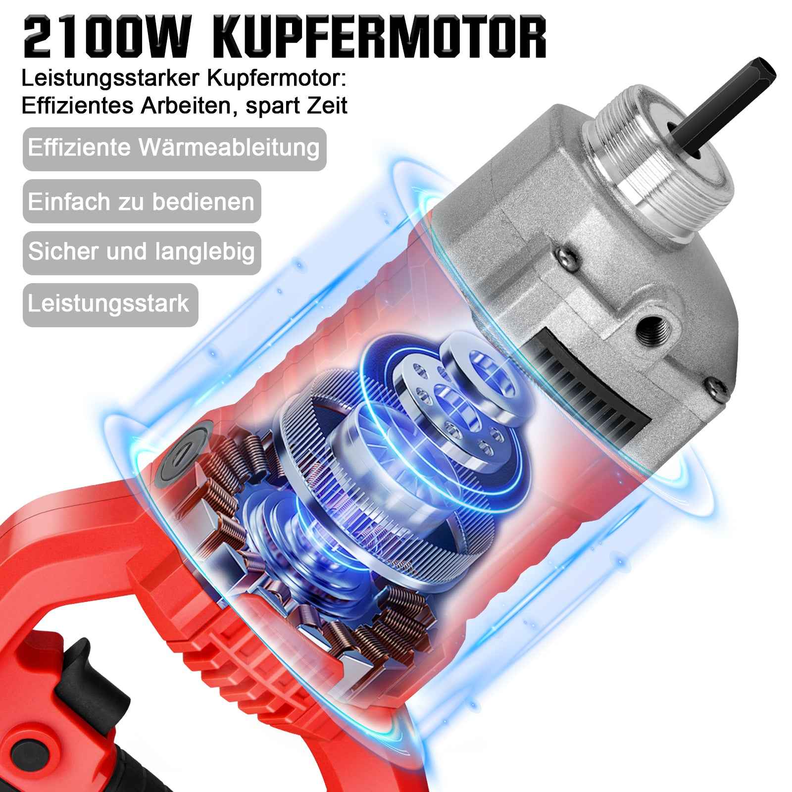 Irondelic 2100W Betonrüttler mit 2m Rüttelflasche Ø38mm | Profi Innenrüttler 220Hz | Starker Flaschenrüttler für Fundamente & Bodenplatten