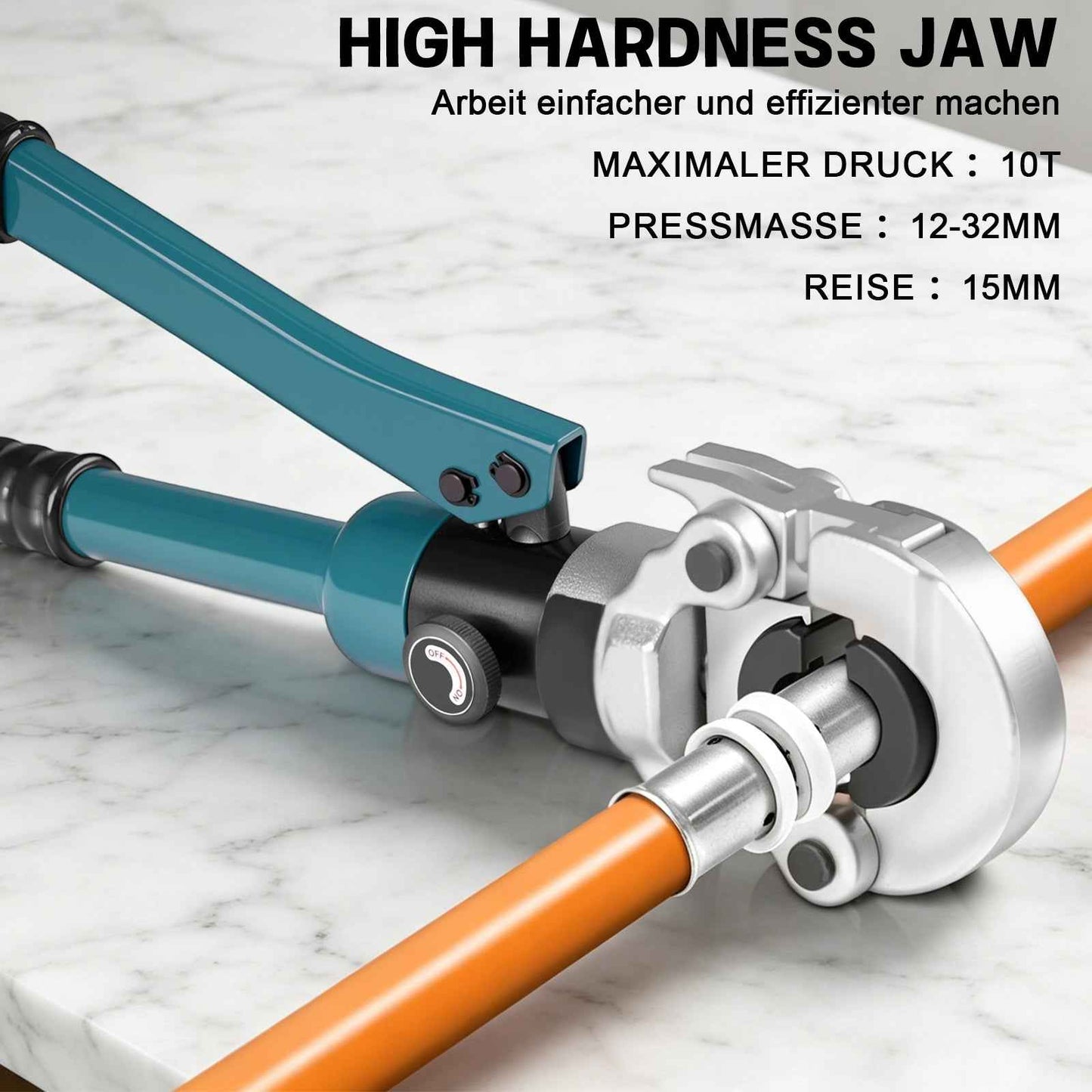 Irondelic 100kN Hydraulische Rohrpresszange Set | TH16-32 Presszange für PEX Verbundrohr | Profi Presswerkzeug mit Rohrabschneider im Koffer